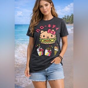 Hello Kitty Burger Graphic Tee Womens Cute Anime Streetwear T-Shirt Casual